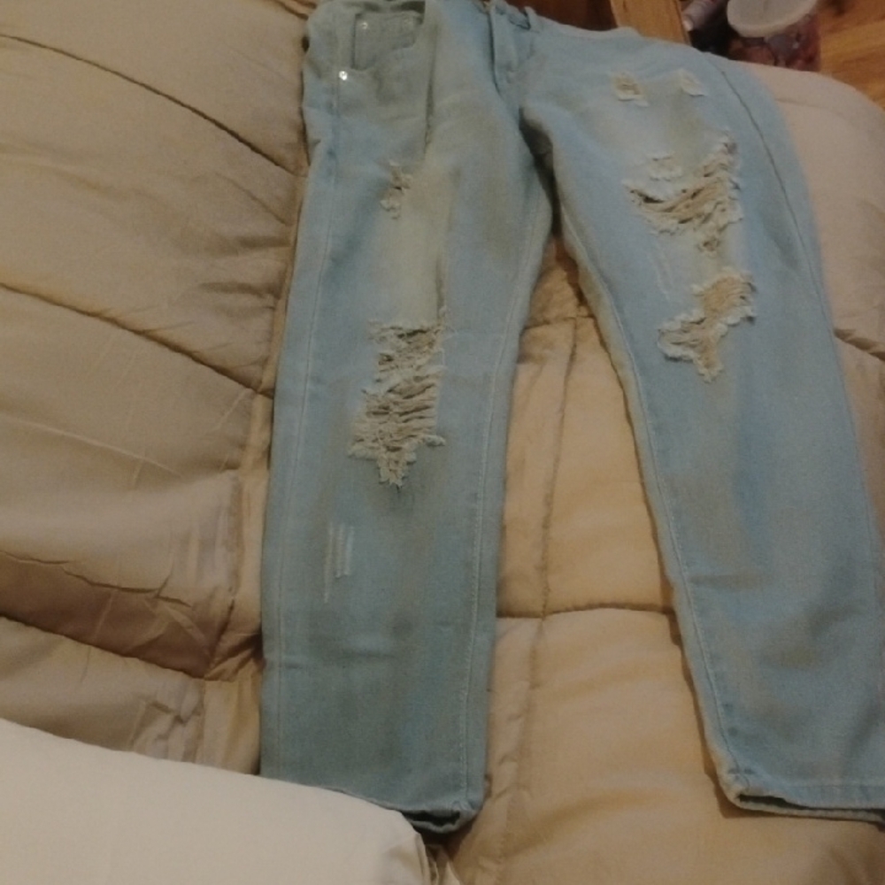Blue Boyfriend Jeans with Distressed Details